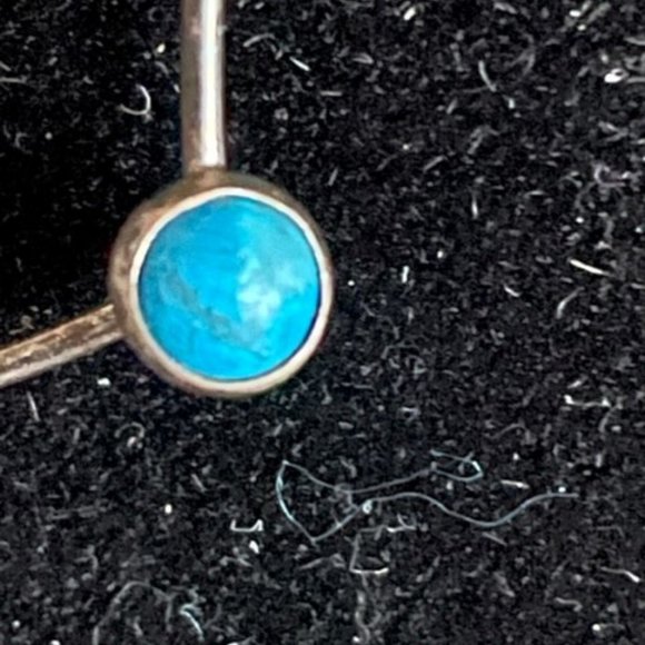 Sterling Silver Sleeping Beauty Turquoise Long Wire Earrings Vintage 1960's - Picture 4 of 7